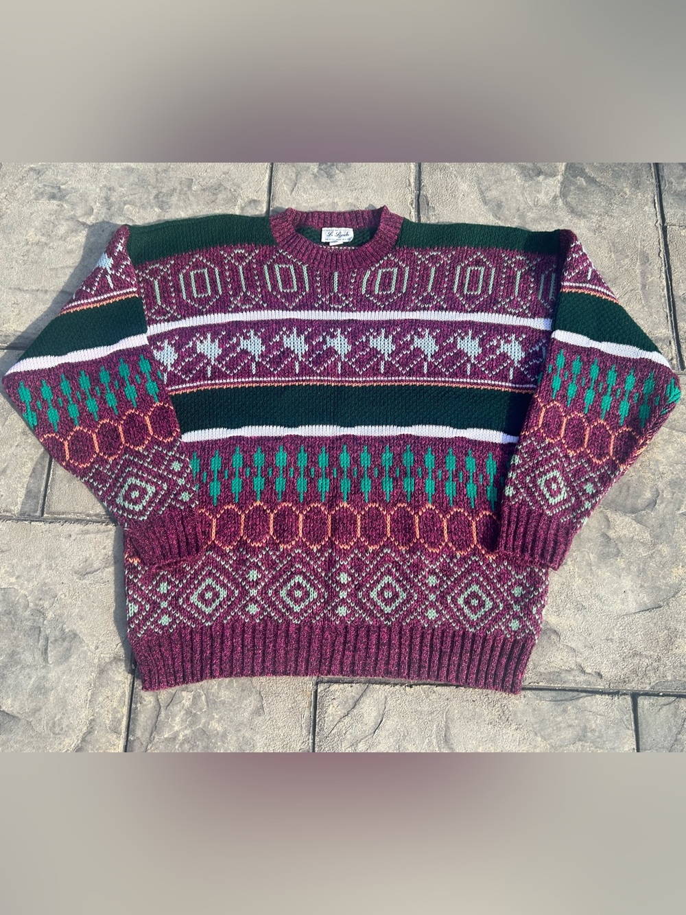 Vintage 80s 90s multicolored geometric stripe crewneck grandpa sweater M